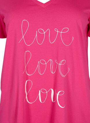 T-shirt en coton avec col en V et imprimé, Fuchsia Purple Love, Packshot image number 2