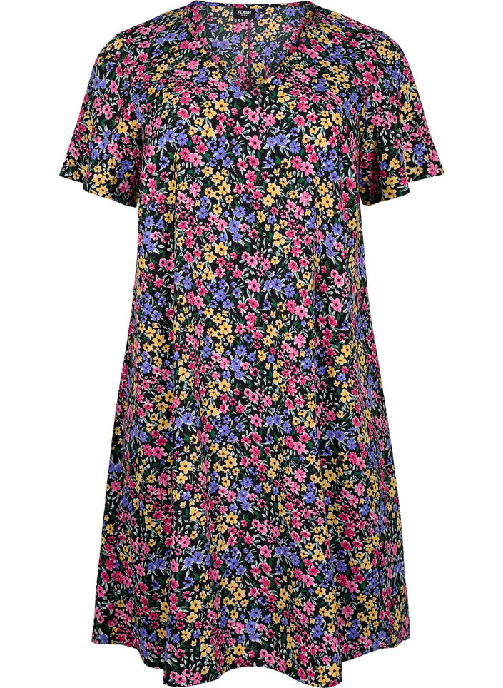 Robe FLASH &agrave; col en V avec imprim&eacute; &agrave; fleur, Multi Flower, Packshot image number 0