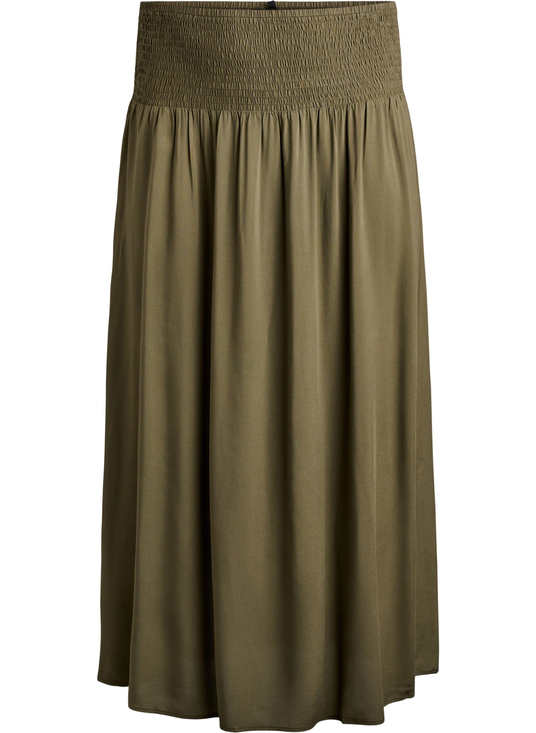 ZizziMaxi rok in viscose met smokwerk, Groen, Packshot image number 0