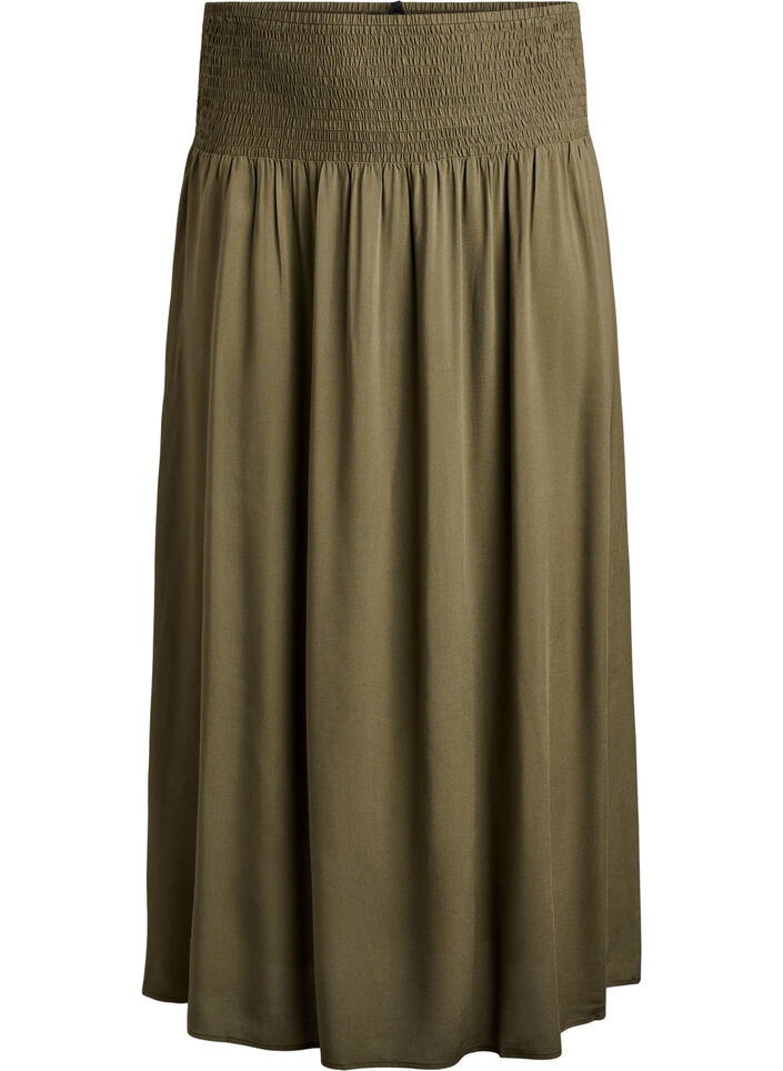 Maxi rok in viscose met smokwerk, Groen, Packshot image number 0