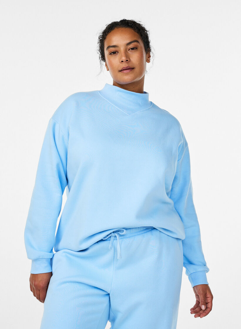 Sweatshirt met hoge kraag en lange mouwen, Blauw, Model image number 0