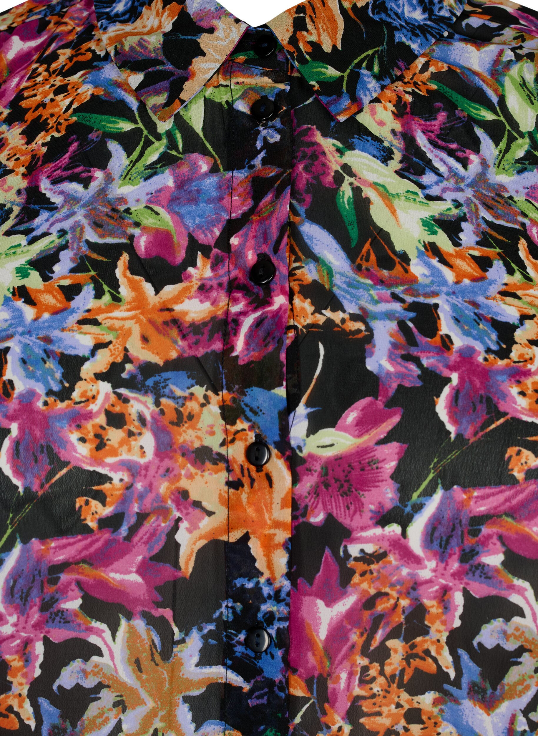 ZizziFLASH - Shirt met lange mouwen en bloemenprint, Orange Pink Flower , Packshot image number 2