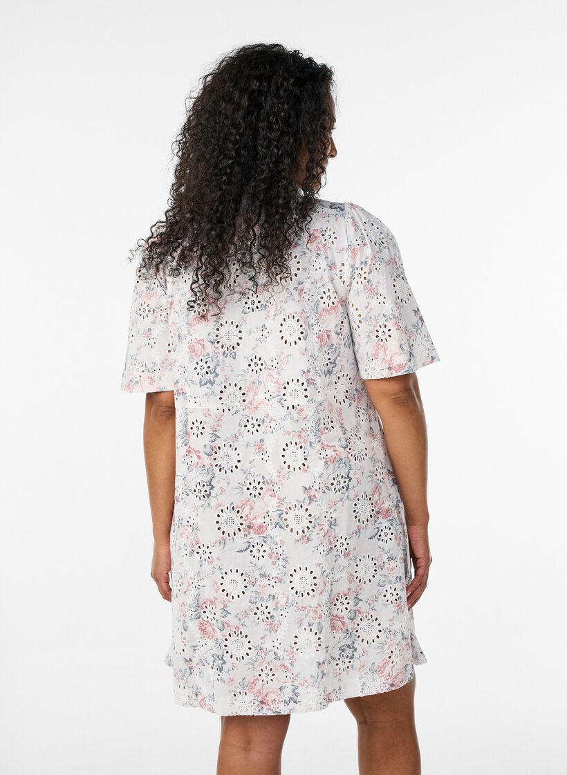 Robe en coton &agrave; imprim&eacute; floral et broderie anglaise, Vanille, Model image number 2