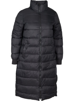 Lange gewatteerde lichte jas, Black, Packshot image number 0