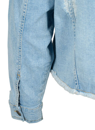 Kort spijkerjasje met distressing details, Light Blue Denim, Packshot image number 3