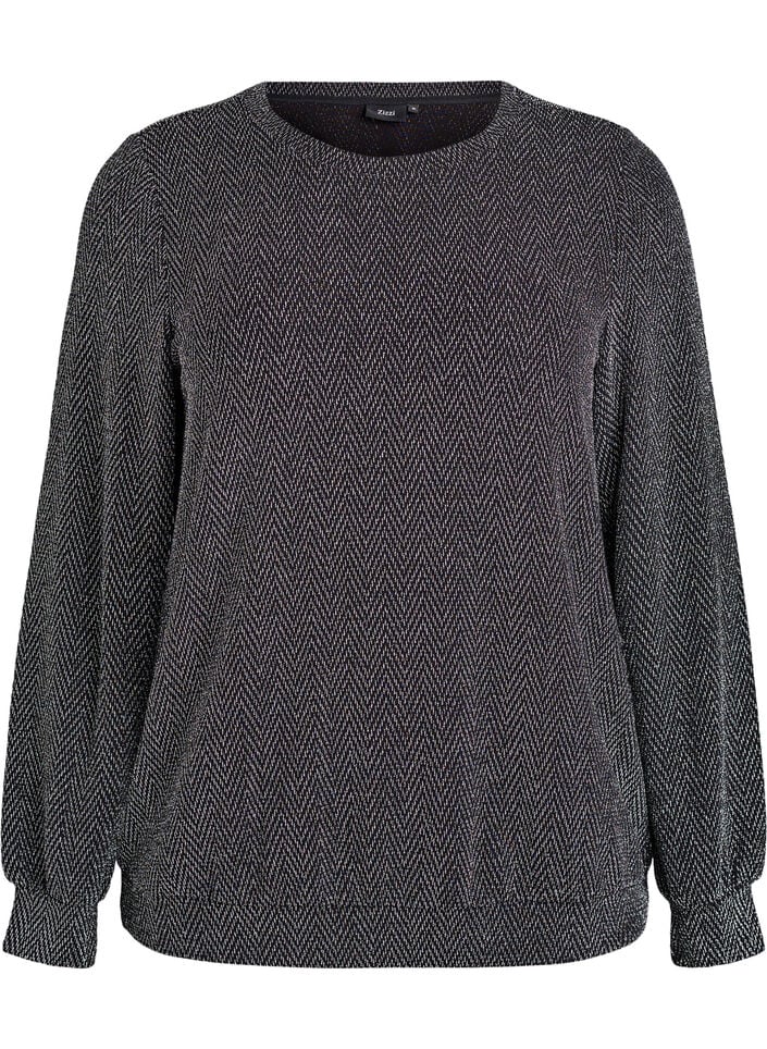 Blouse met visgraatpatroon en glinsterend garen, Zwart, Packshot image number 0