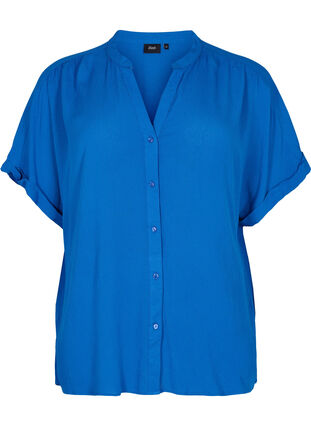 Chemise à manches courtes en viscose avec col en V, Classic Blue, Packshot image number 0