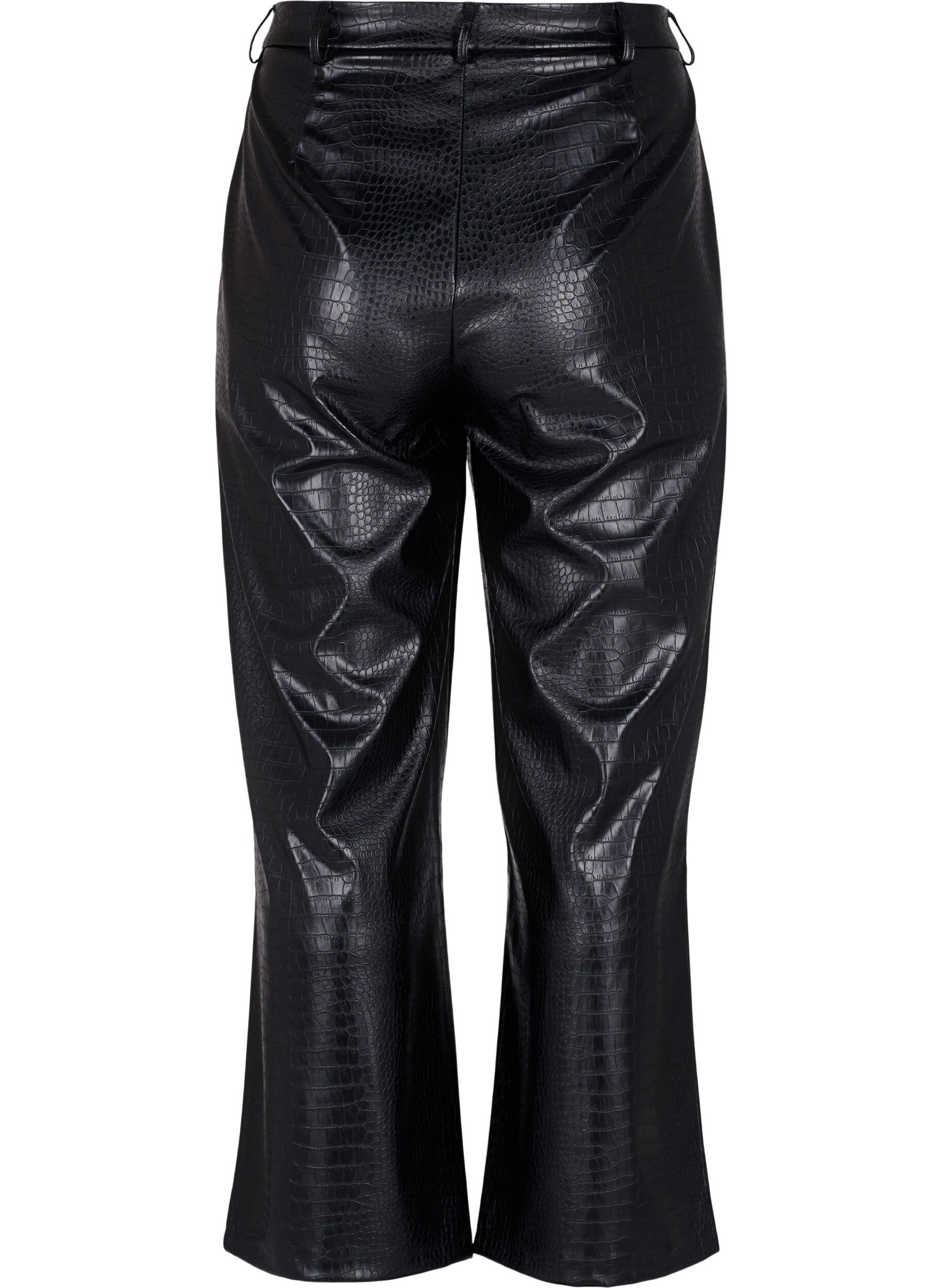 ZizziImitatieleren broek met wijdte, Black, Packshot image number 1