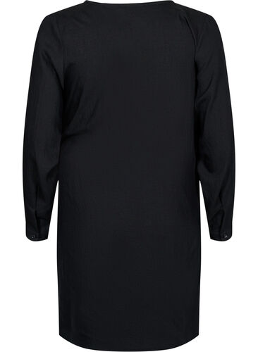 Robe à manches longues en viscose au look enveloppant, Black, Packshot image number 1