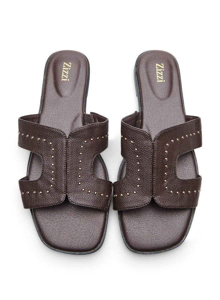 Platte sandalen met studs, Bruin, Packshot image number 2