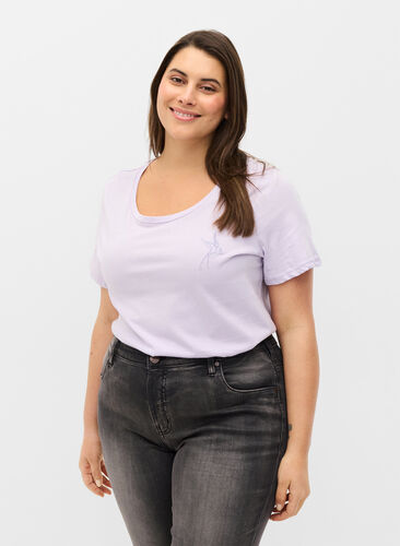 T-shirt en coton à manches courtes avec imprimé, Thistle Bird, Model image number 0