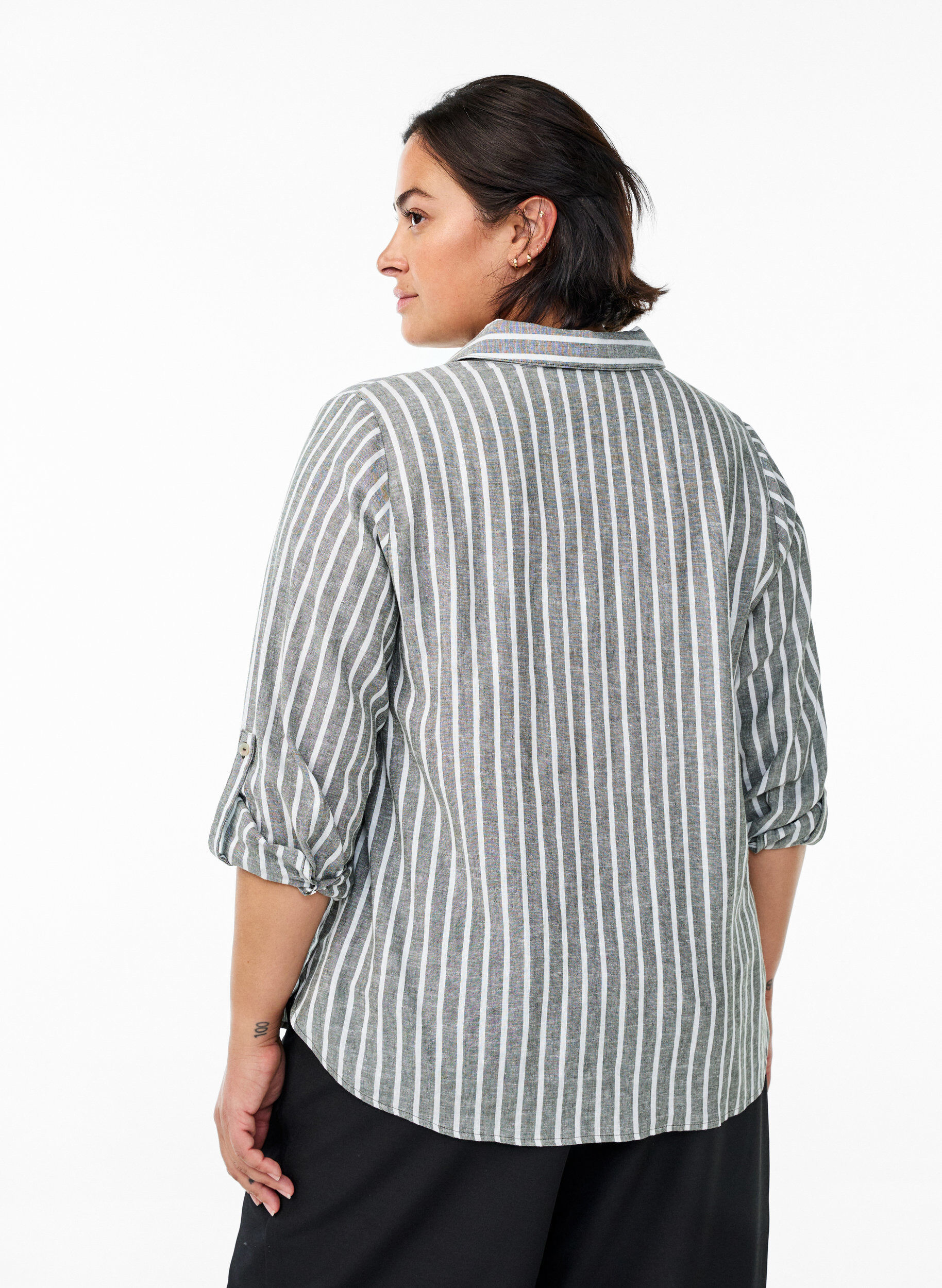 ZizziLinnen en viscose shirt met 3/4 mouwen, Groen, Model image number 2