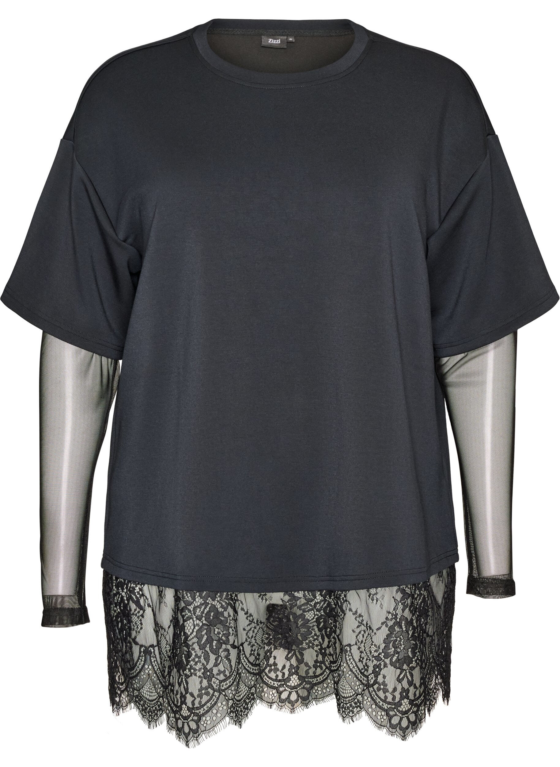 Blouse avec manches en maille et finitions en dentelle