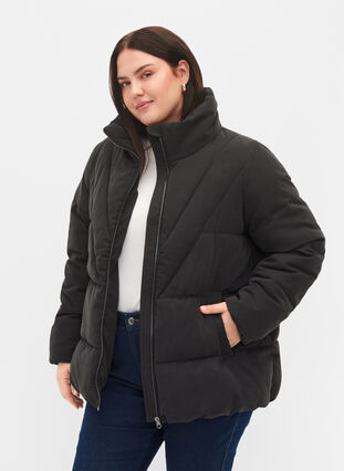 Manteau d'hiver court avec fermeture Éclair et col montant, Black, Model image number 0