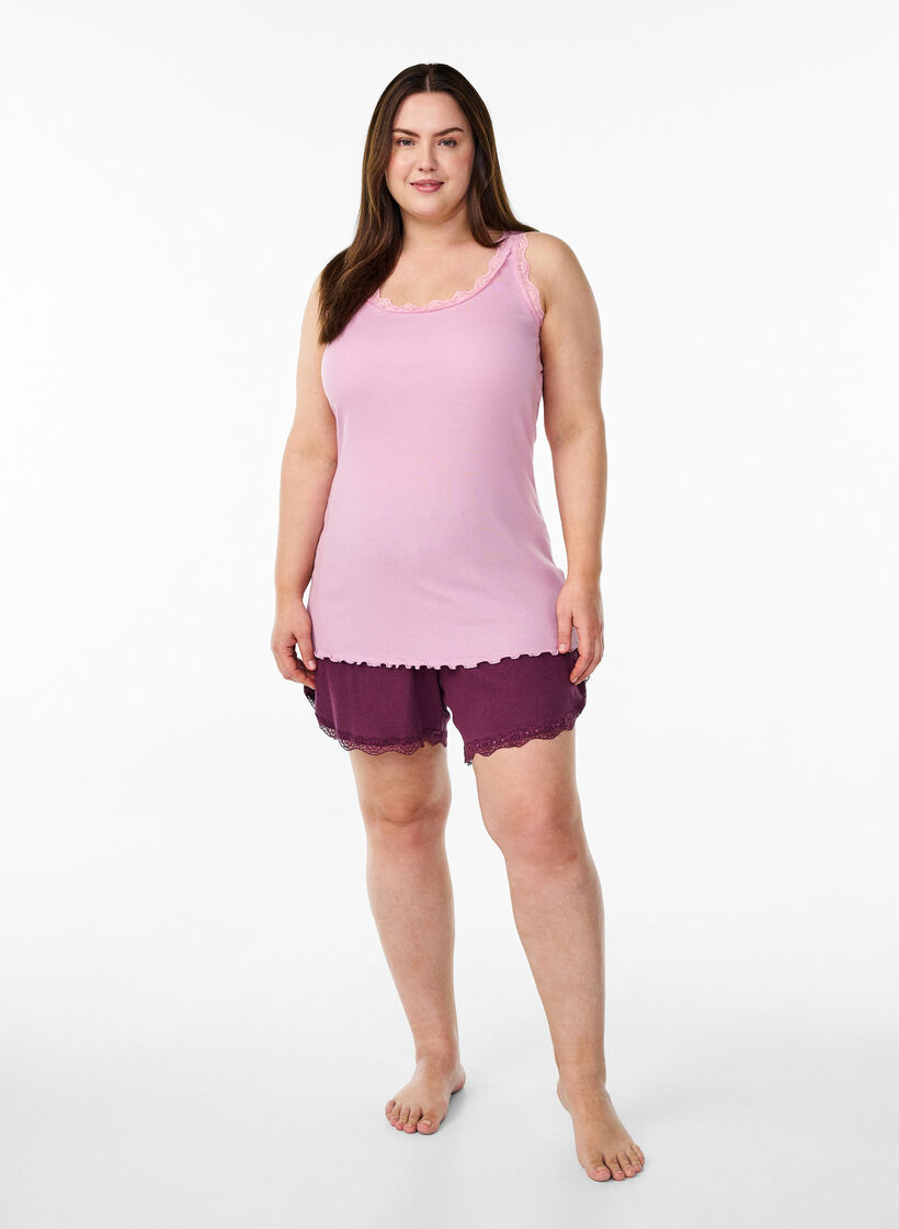 Top met kanten rand, Roze, Model image number 1