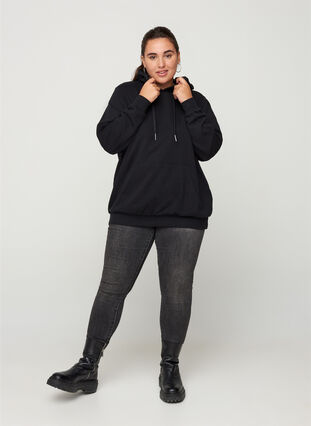 Sweatshirt met capuchon en zak, Black, Model image number 2