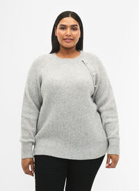 Gemêleerde pullover met parelknopen, Light Grey Melange, Model
