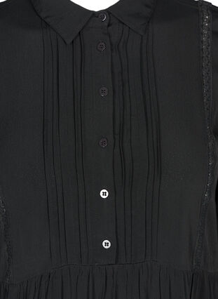 Viscose jurk met kanten lint, Black, Packshot image number 2