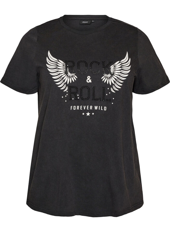 T-shirt en coton bio avec imprim&eacute;, Noir, Packshot image number 0