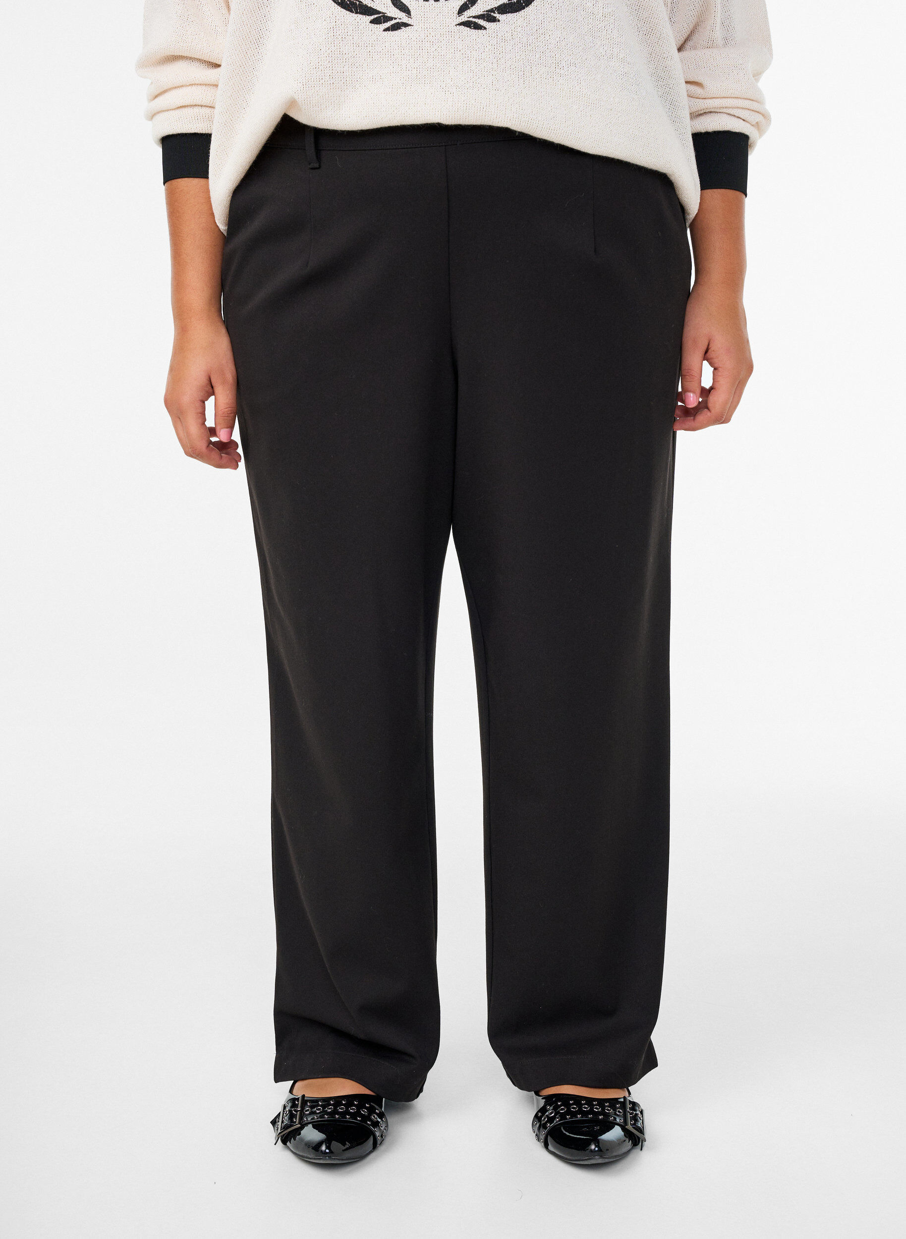 Zizzi Pantalon taille haute avec ceinture &eacute;lastique &agrave; l'arri&egrave;re, Noir, Model image number 2