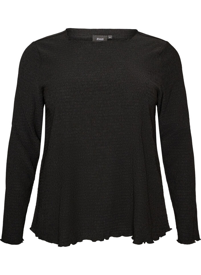 Blouse textur&eacute;e avec bords ondul&eacute;s, Noir, Packshot image number 0