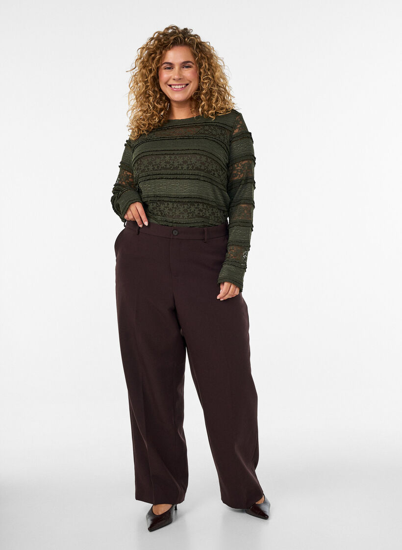 Kanten blouse met lange mouwen, Groen, Model image number 1
