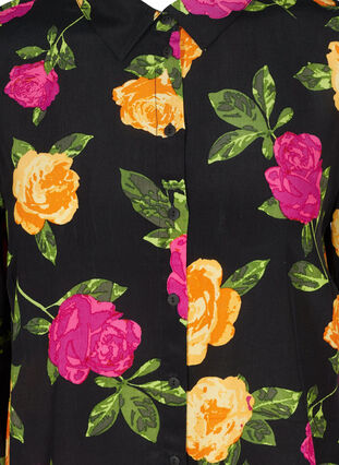 Gebloemde blouse van viscose met smokwerk, Black Flower AOP, Packshot image number 2