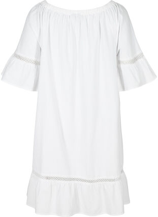 Katoenen jurk met kanten rand en korte mouwen, Bright White, Packshot image number 1