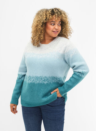  Blouse tricotée avec de larges rayures, Light Grey Mel. Comb, Model image number 0