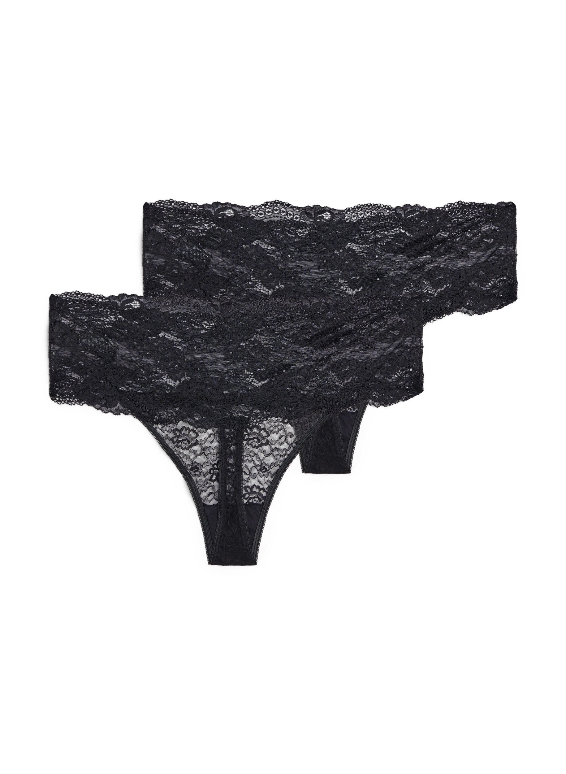 Zizzi2-pack g-string onderbroeken, Zwart, Packshot image number 1