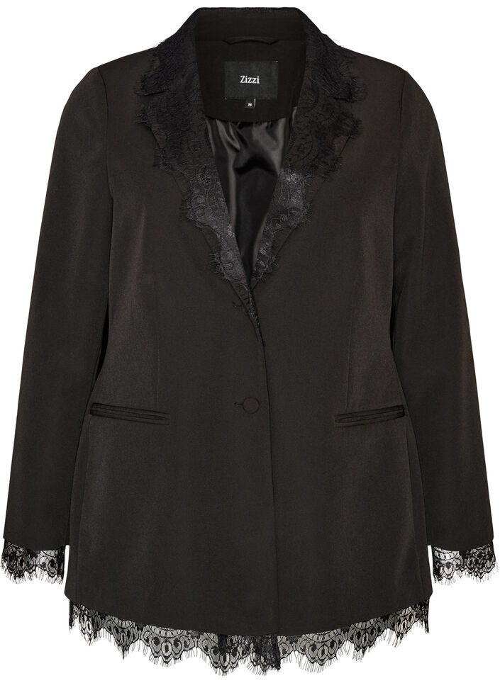 Blazer met kanten rand, Zwart, Packshot image number 0