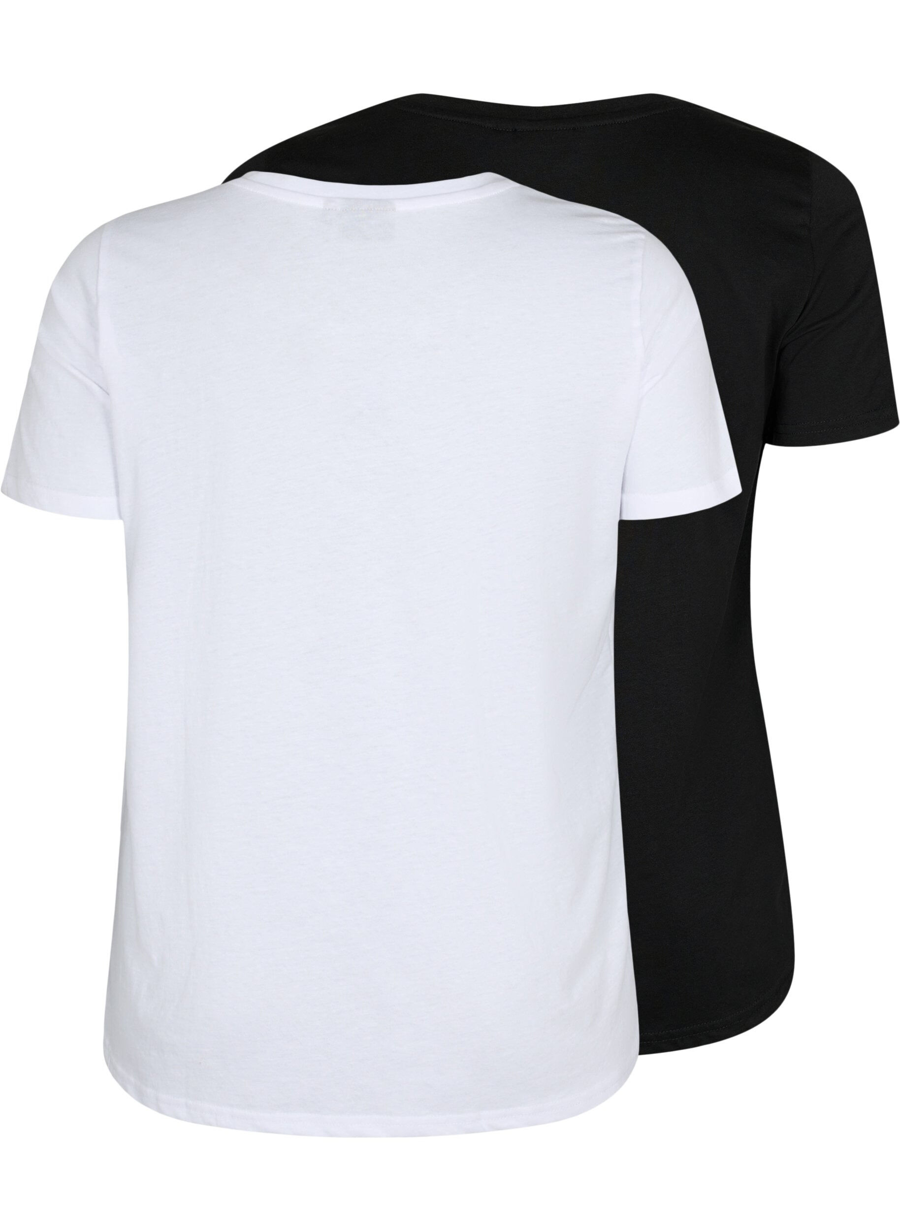 Zizzi2-pack t-shirt met v-hals, Bright White / Black, Packshot image number 1