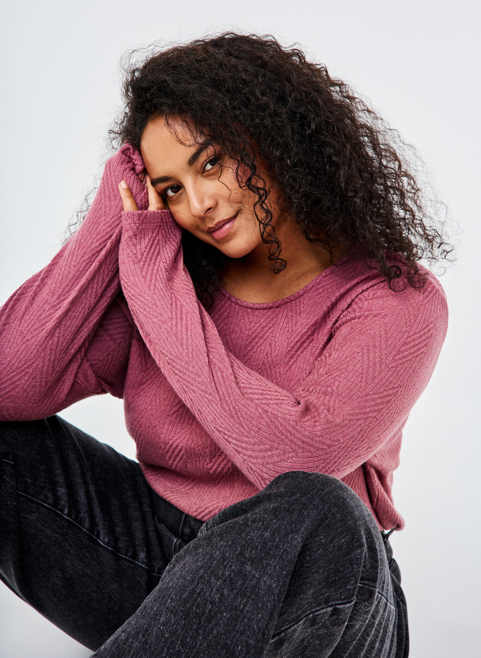 ZizziGepatroonde blouse met lange mouwen, Bruin, Image image number 0