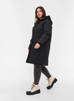 Veste d'hiver imperméable avec capuche et poches, Black, Model image number 3