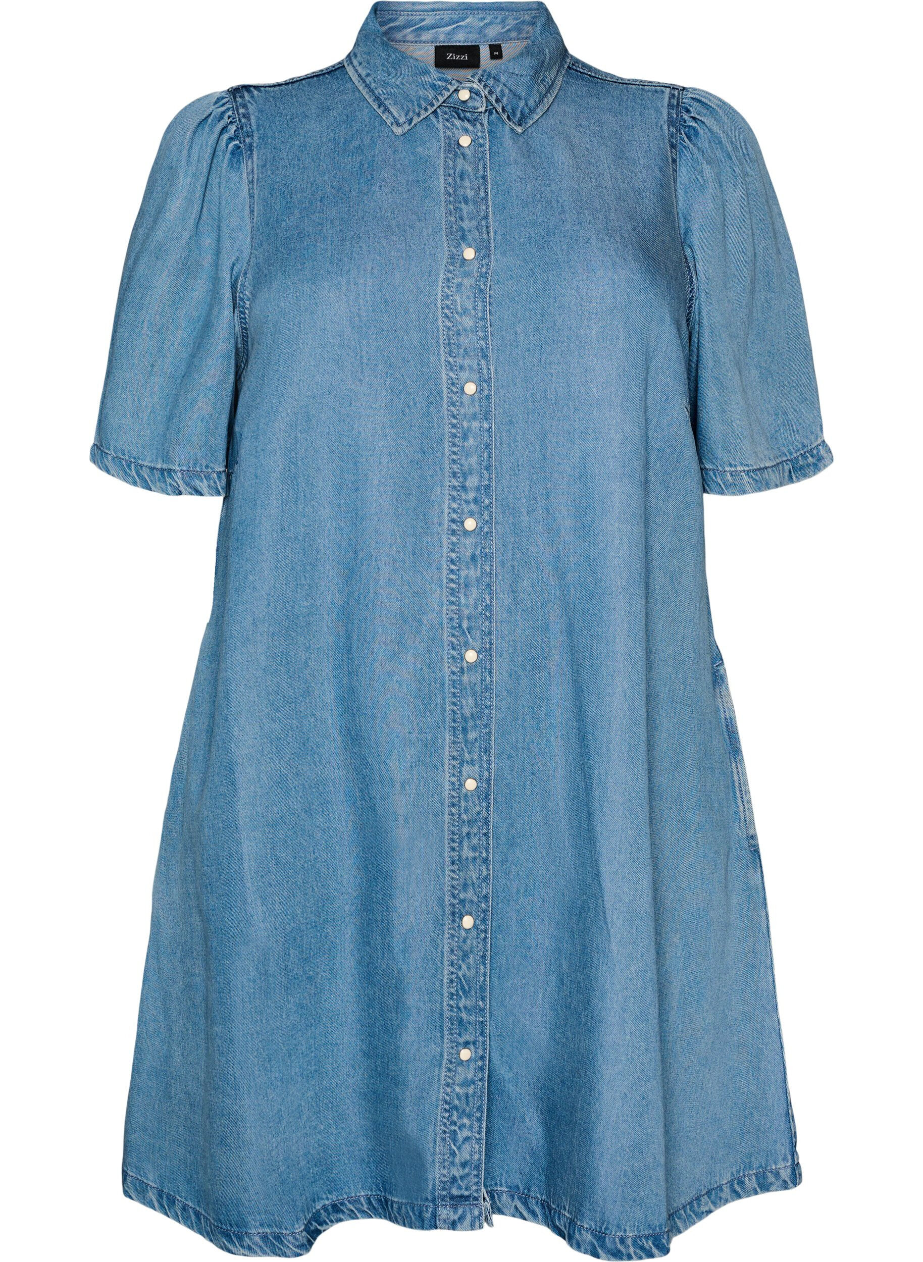 ZizziDenim jurk van lyocell met knopen en korte mouwen, Blauw, Packshot image number 0