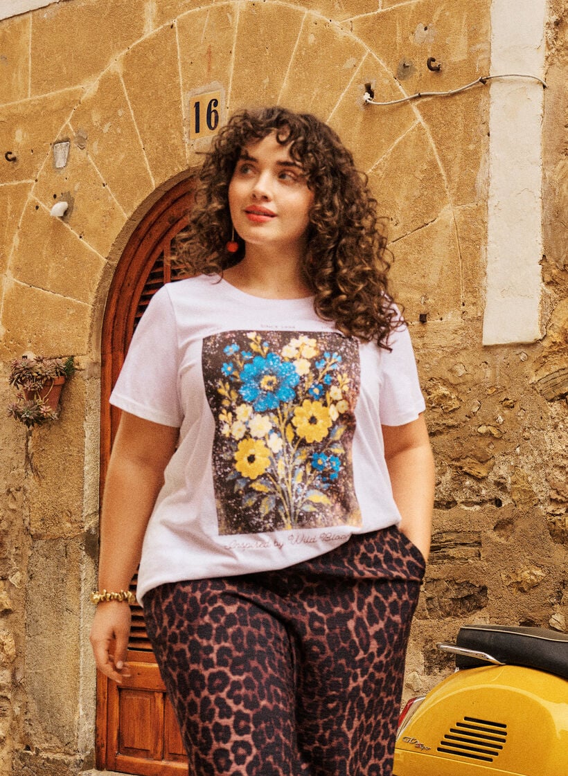 T-shirt en coton avec imprim&eacute; devant, Blanc, Image image number 0