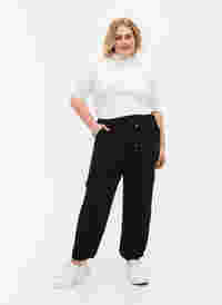 Pantalon cargo de couleur unie avec de grandes poches, Black, Model