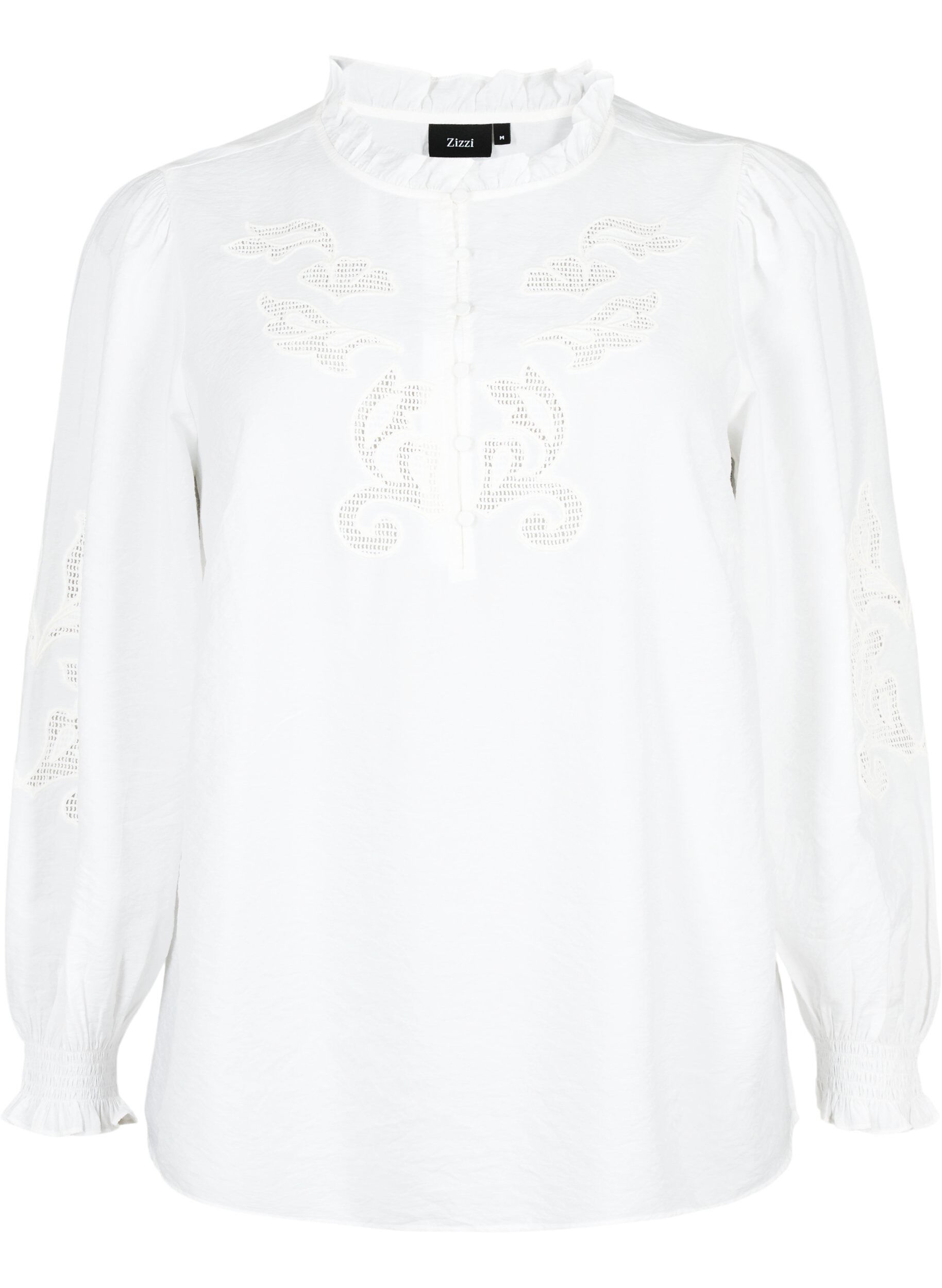 ZizziBlouse met ruches en broderie anglaise, Bright White, Packshot image number 0