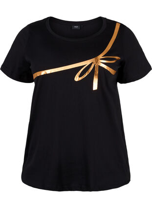 Kerst t-shirt in katoen, Black Copper Bow, Packshot image number 0