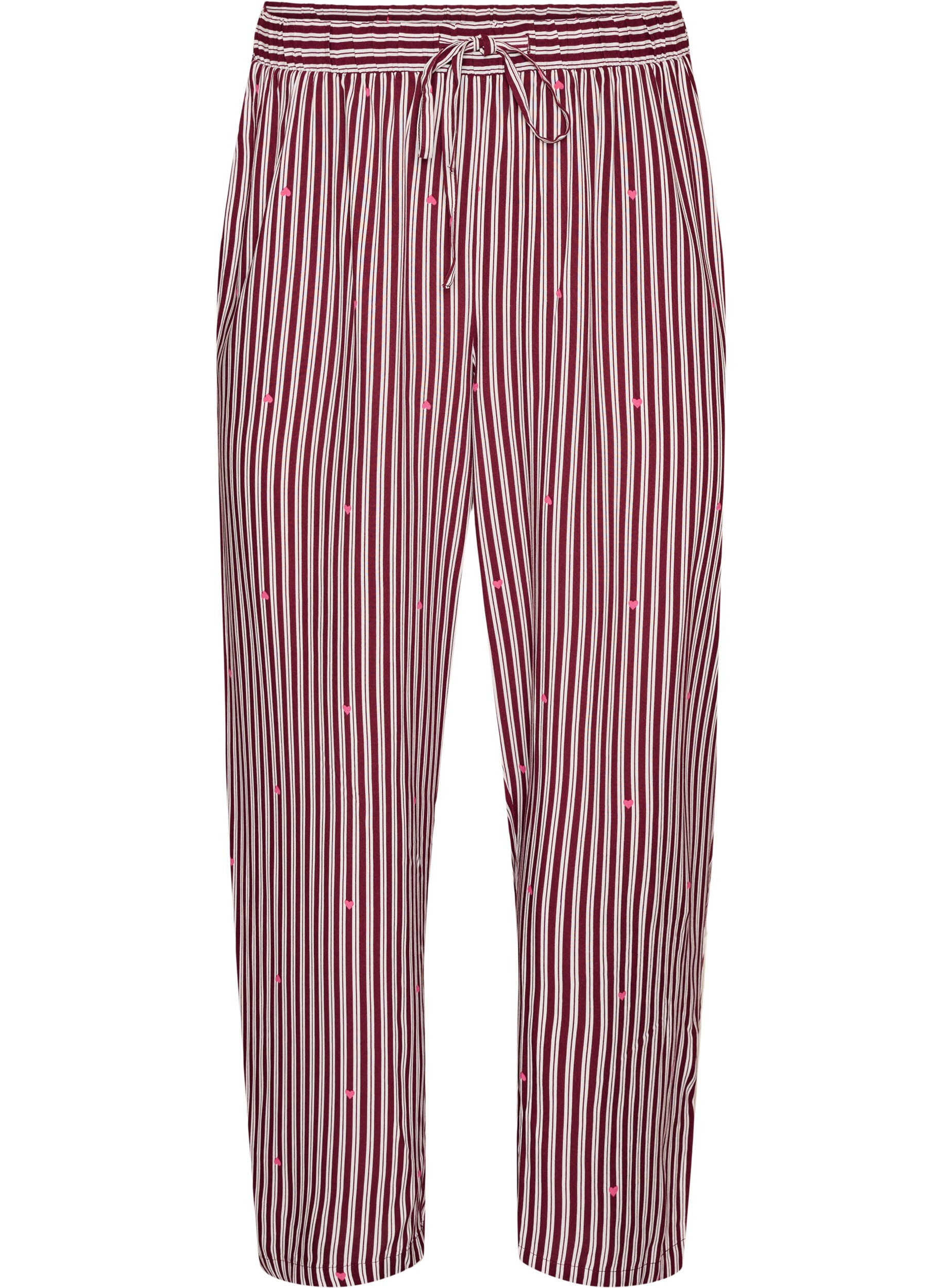 ZizziPantalon de nuit ample &agrave; rayures et c&oelig;urs, Bordeaux fonc&eacute;, Packshot image number 0