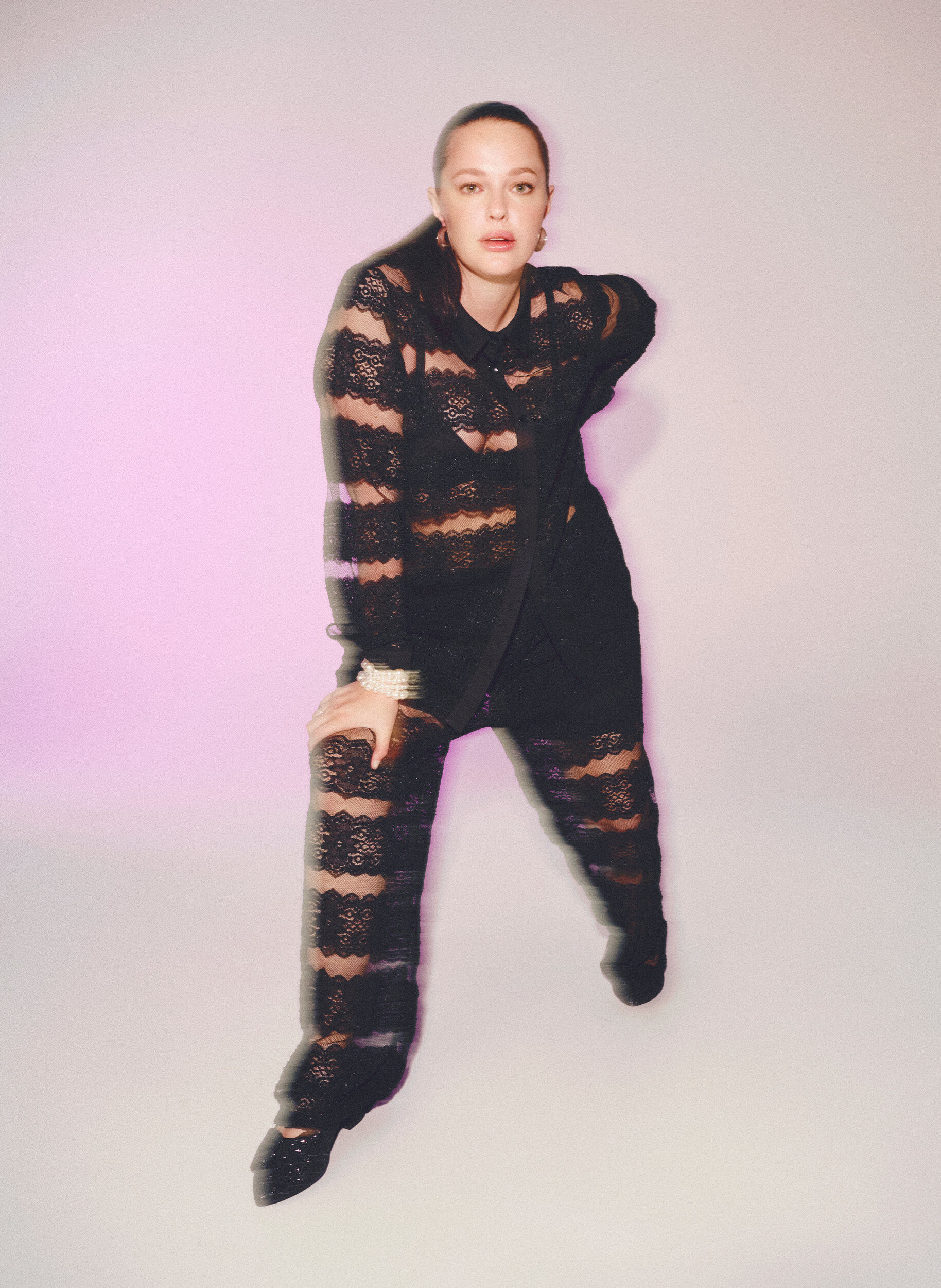 ZizziLosse blouse met kant en doorschijnend mesh, Black, Image image number 0