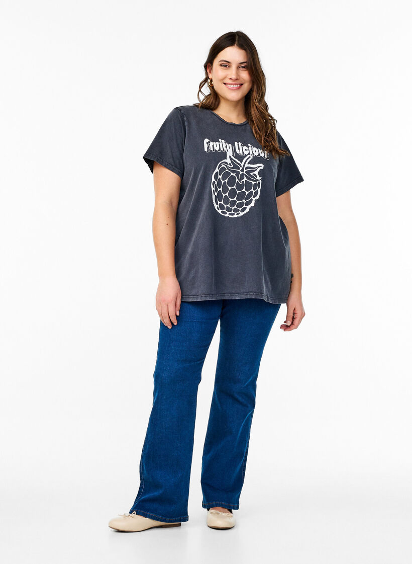 T-shirt en coton biologique avec impression graphique, Gris, Model image number 1