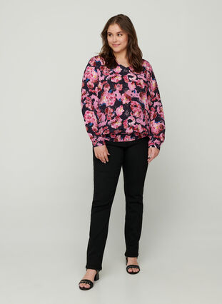 Viscose blouse met bloemenprint, Night Sky AOP, Model image number 2
