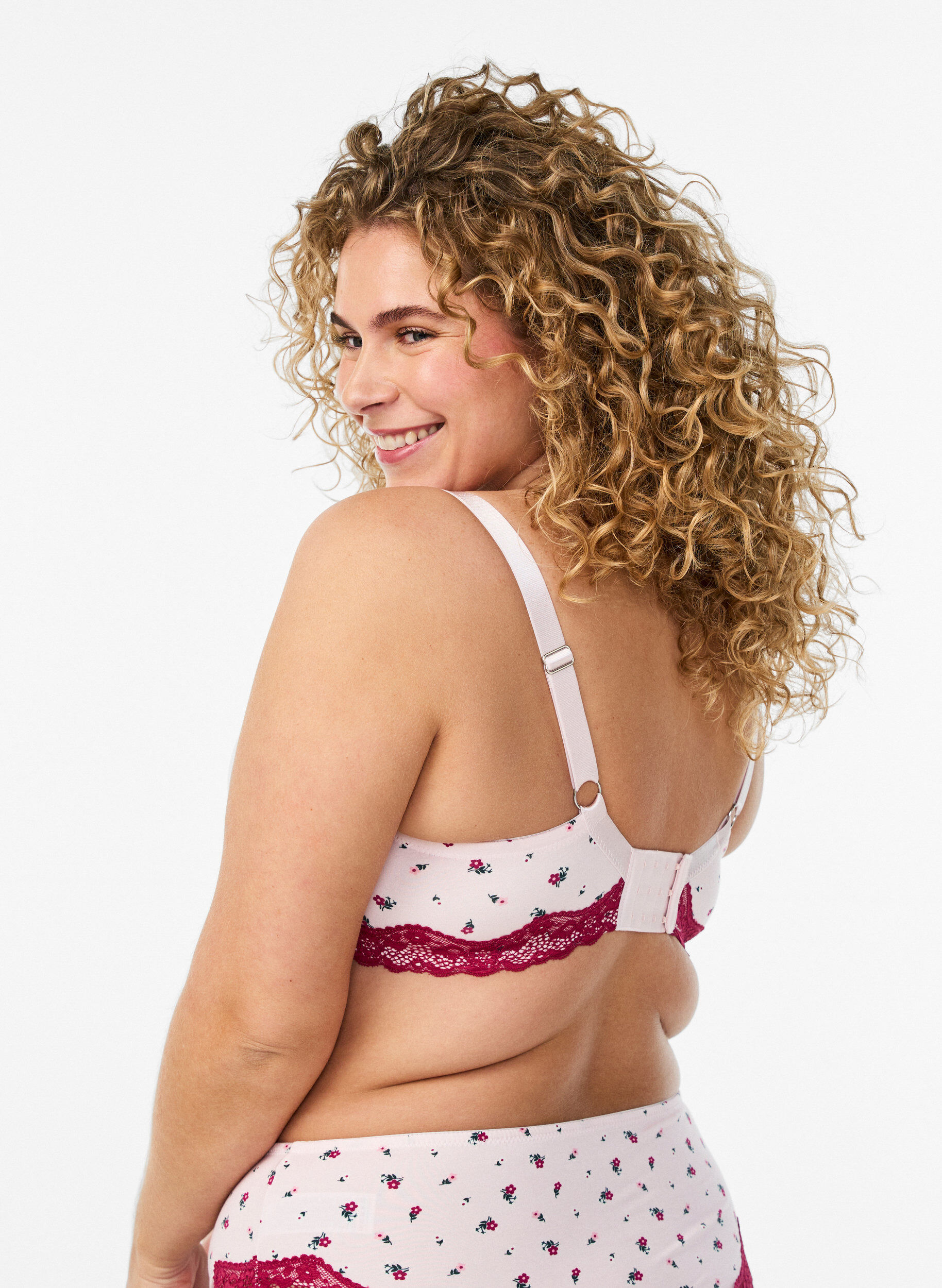 ZizziVoorgevormde bh met bloemenprint en kanten details, Roze, Model image number 2