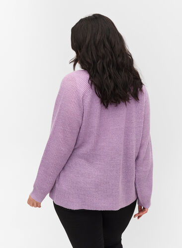 Cardigan en tricot en cache-cœur, Purple Rose Mel, Model image number 1