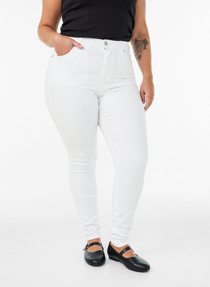 Jean Amy taille haute coupe super slim, Blanc, Model image number 2