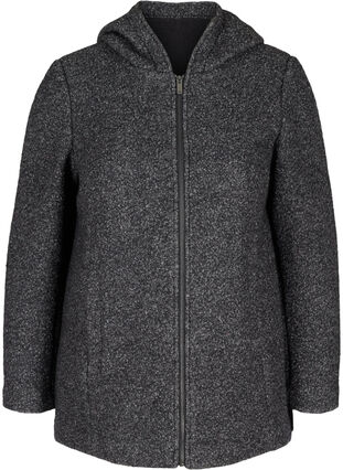 Veste courte chinée avec laine, Dark Grey Melange, Packshot image number 0
