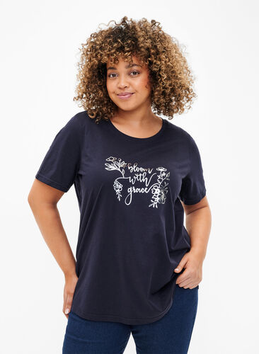 FLASH - T-shirt met motief, Navy Blazer Bloom, Model image number 0