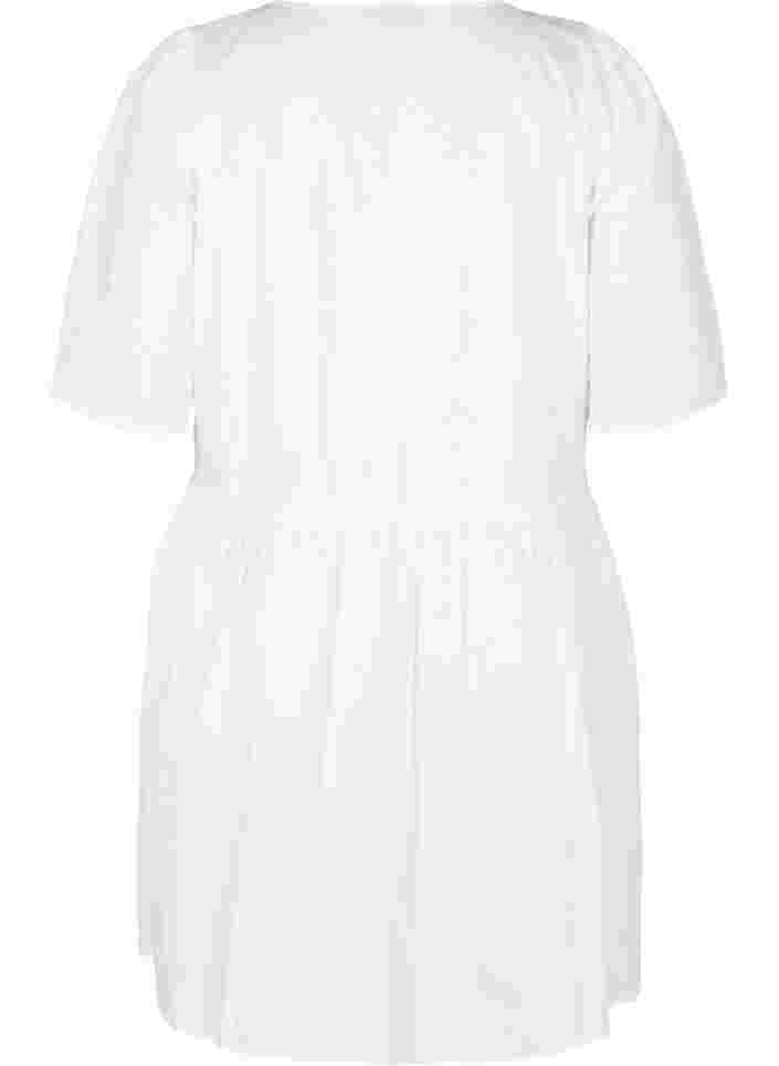 Katoenen hemdjurk met pofmouwen, Bright White, Packshot image number 1