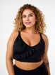 Bikinitop met ruches en uitneembare pads, Zwart, Model image number 0